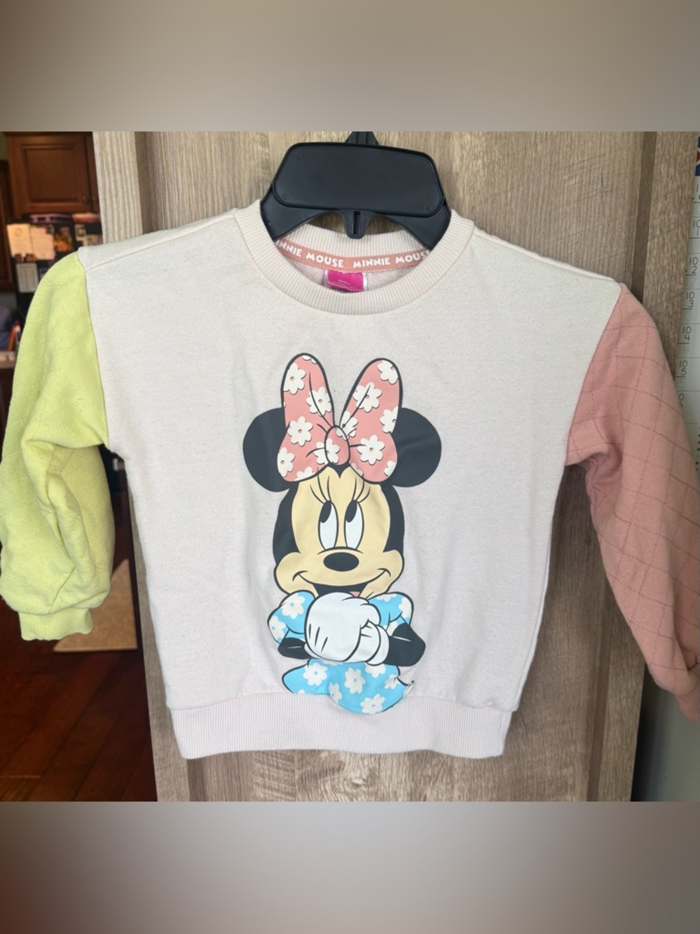 Disney Minnie Mouse Crewneck Sweatshirt in Cream, Pink & yellow sleeves